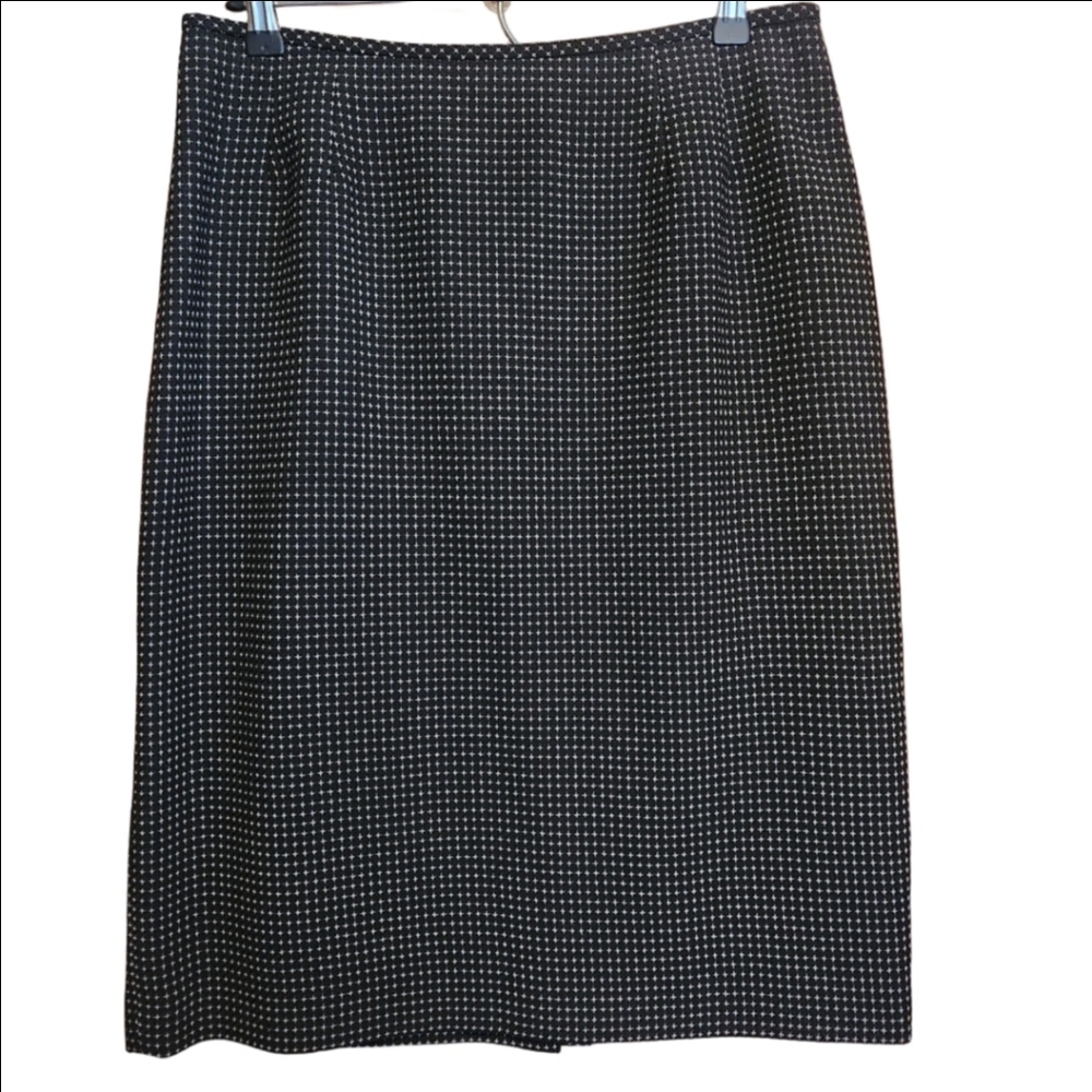 KASPER BLACK WHITE TEXTURED CROSSHATCH MIDI SKIRT SIZE 12 SEPARATES LIKE NEW